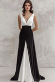 Une ligne Robe Longue Formelle Noir Et Blanc