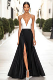 Une ligne robe cravate noire à col en V avec fente