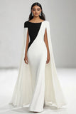 Robe longue formelle blanche à col bateau fourreau
