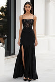 Robe longue formelle fourreau noir avec fente