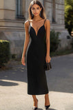 Robe longue formelle à bretelles spaghetti fourreau noir
