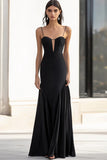 Robe longue formelle à bretelles spaghetti appliquées noires