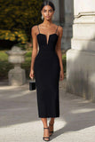 Robe longue formelle à bretelles spaghetti fourreau noir