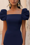Robe longue formelle à col carré à volants en satin jaune