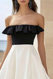 Robe bustier trapèze en satin blanc et noir