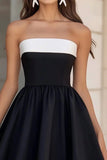 Noir et blanc Robe de cocktail courte en satin A Line sans bretelles