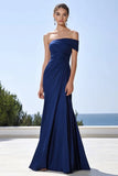 Robe formelle sirène à une épaule froncée bleu marine