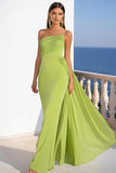 Robe formelle verte sirène à une épaule avec ceinture
