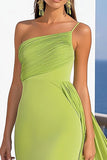 Robe formelle verte sirène à une épaule avec ceinture