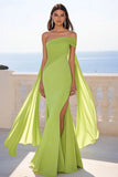 Robe formelle verte sirène à épaules dénudées avec banderole