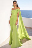 Robe formelle sirène en mousseline de soie verte avec banderole