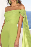 Robe formelle sirène en mousseline de soie verte avec banderole