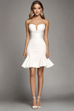 Robe de travail bustier en satin ivoire