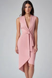 Robe de travail fourreau rose avec ceinture