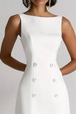 Robe de travail midi à double boutonnage en satin ivoire