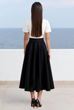 Satin ivoire et noir Robe longue de travail à manches longues