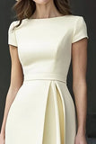 Jonquille Une Ligne Col Bateau Vintage Satin Longue Robe de Travail