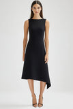 Robe de travail asymétrique simple en satin noir