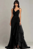 Robe formelle à volants à bretelles spaghetti marron foncé