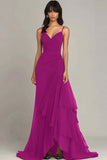 Robe formelle à volants à bretelles spaghetti marron foncé