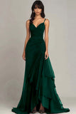 Robe formelle à volants à bretelles spaghetti marron foncé
