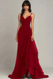 Robe formelle à volants à bretelles spaghetti marron foncé