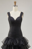 Robe formelle noire à volants en organza