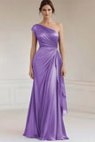 Robe formelle froncée bleue grise à une épaule