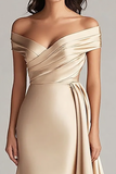 Robe longue formelle champagne à épaules dénudées