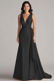 Robe longue formelle à col en V champagne avec banderole latérale