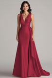 Robe longue formelle à col en V champagne avec banderole latérale