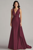 Robe longue formelle à col en V champagne avec banderole latérale