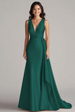 Robe longue formelle à col en V champagne avec banderole latérale