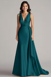Robe longue formelle à col en V champagne avec banderole latérale