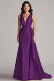 Robe longue formelle à col en V champagne avec banderole latérale