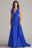 Robe longue formelle à col en V champagne avec banderole latérale
