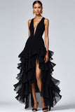 Robe longue formelle noire à col en V avec fente