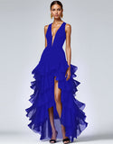 Robe longue formelle noire à col en V avec fente