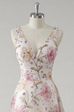 Robe De Soirée à col en V floral rose scintillant