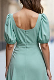 Robe de travail midi en satin vert menthe à volants A Line