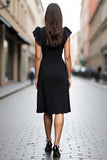 A Line Robe de travail midi en satin noir à col carré avec volants