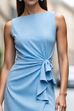 Robe de travail moulante moulante froncée bleu ciel avec drapé