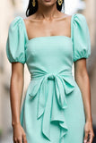 Robe de travail midi à col carré vert menthe avec volants