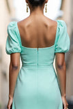 Robe de travail midi à col carré vert menthe avec volants