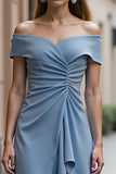 Une ligne gris bleu Robe de travail midi froncée à volants