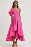 Fuchsia A Line Robe formelle à une épaule haute-basse avec volants
