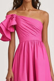 Fuchsia A Line Robe formelle à une épaule haute-basse avec volants