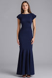 Robe longue formelle à manches de sirène bleu marine