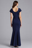 Robe longue formelle à manches de sirène bleu marine