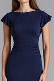 Robe longue formelle à manches de sirène bleu marine